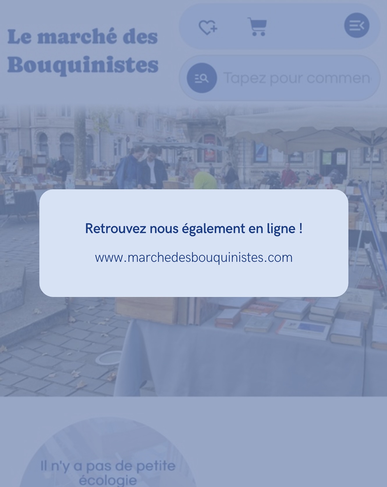 C’est officiel ! 🎉
Le Marché des Bouquinistes a sa plateforme en ligne !
Explorez notre boutique en ligne de produits dérivés dès maintenant ☺️