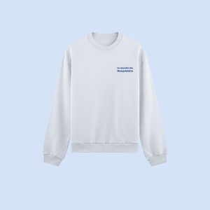 Photo de notre sweat blanc avec logo bleu marine