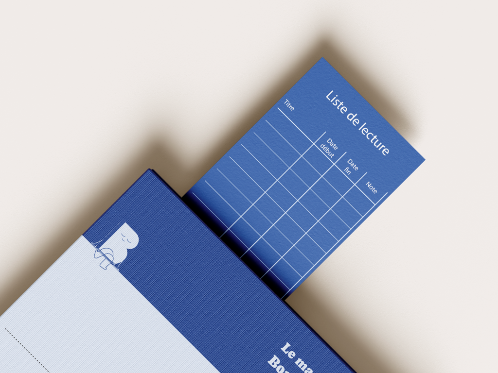 Marque page bleu sortant d'un livre